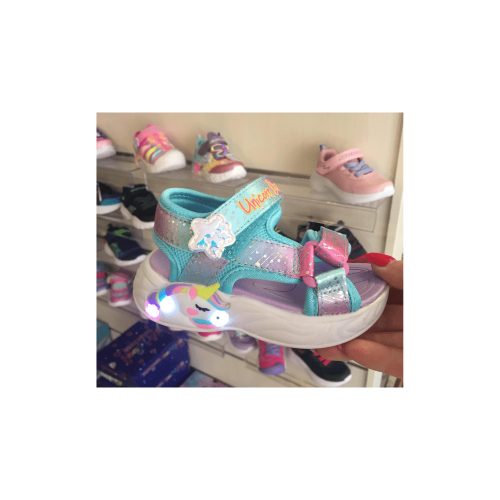 Skechers Unicorn Dreams, unicornisos kislány szandál-türkiz/lila