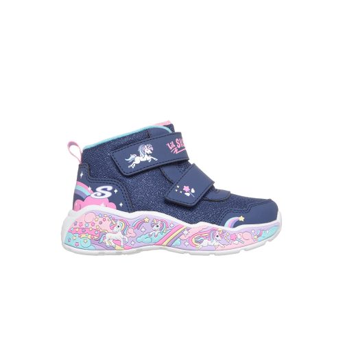 22-es Skechers lány átmeneti bélelt bokacipő, Play Scene, unikornisos, sötétkék