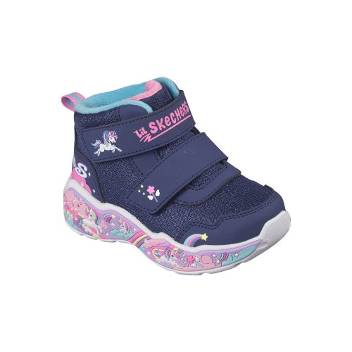 22-es Skechers lány átmeneti bélelt bokacipő, Play Scene, unikornisos, sötétkék