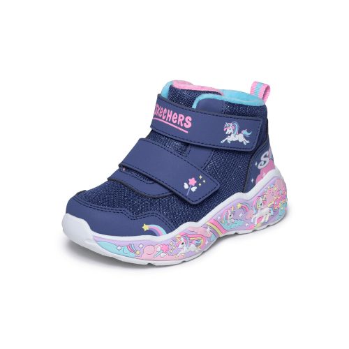 22-es Skechers lány átmeneti bélelt bokacipő, Play Scene, unikornisos, sötétkék
