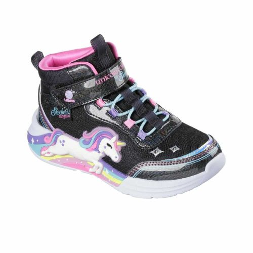 27,5-es Skechers villogó magasszárú cipő, unikornisos, Jumping Magic, fekete/multicolor 