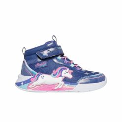   27,5-es Skechers villogó magasszárú cipő, unikornisos, Jumping Magic, sötétkék/multicolor
