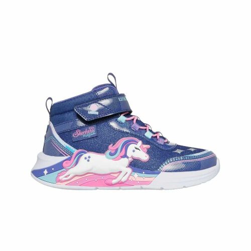 27,5-es Skechers villogó magasszárú cipő, unikornisos, Jumping Magic, sötétkék/multicolor