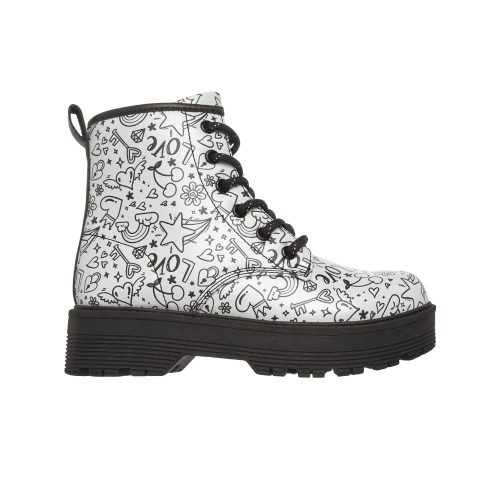 29-es Skechers lány átmeneti bokacsizma, Gravlen HI – Doodle Down, fekete/fehér 