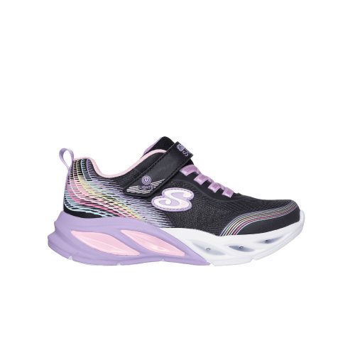 27-es Skechers villogós lány sportcipő, szivárványos színekkel, fekete