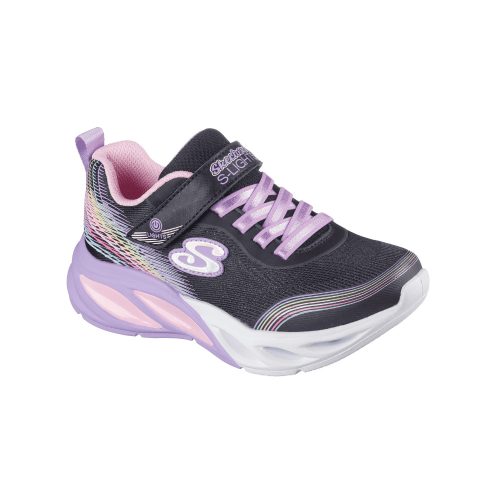27-es Skechers villogós lány sportcipő, szivárványos színekkel, fekete
