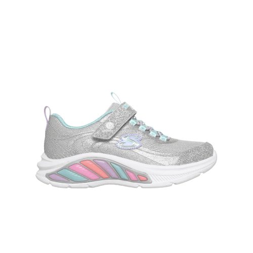 28-as Skechers villogós lány sportcipő, szivárványos színekkel, ezüst