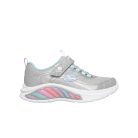 30-as Skechers villogós lány sportcipő, szivárványos színekkel, ezüst