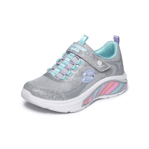 30-as Skechers villogós lány sportcipő, szivárványos színekkel, ezüst