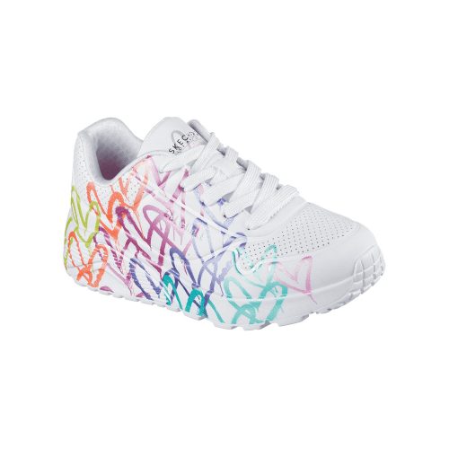 36,5-es Skechers lány/női Uno Lite sportcipő, szívecskés, fehér