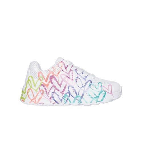 36,5-es Skechers lány/női Uno Lite sportcipő, szívecskés, fehér
