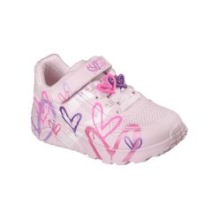   31-es Skechers lány Uno Lite sportcipő, szívecskés, rózsaszín