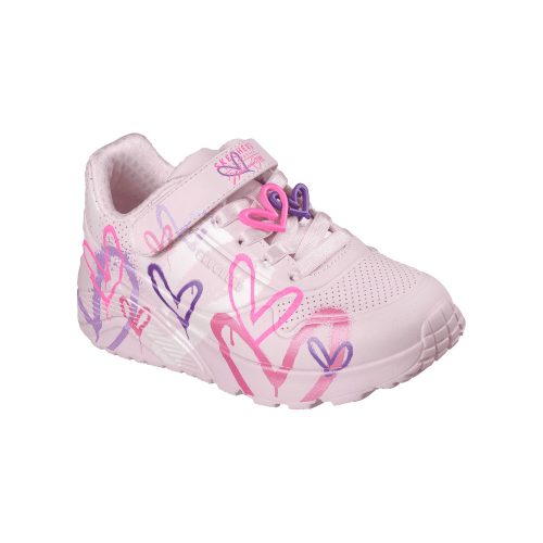 31-es Skechers lány Uno Lite sportcipő, szívecskés, rózsaszín