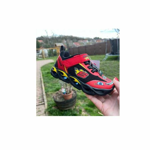 23-as Skechers fiú versenyautós villogó sportcipő, fekete/piros