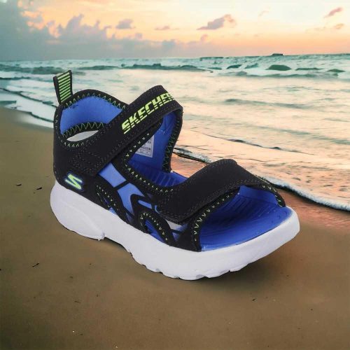34-es Skechers  fiú szandál, Razor Splash - Aqua Buddies - kék/fekete/lime