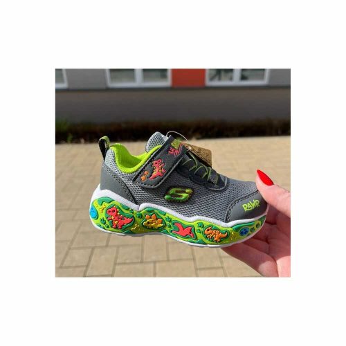 22-es Skechers fiú sportcipő - dinoszauruszos mintával, szürke