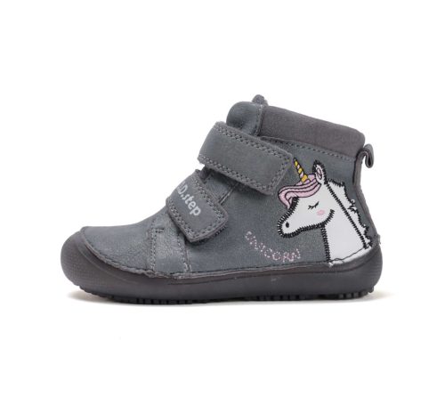 31-es D.D.Step Kislány Barefoot Zárt cipő, unikornisos mintával, szürke