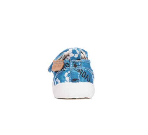 30-as D.D.Step Kisfiú Barefoot Szobacipő / Vászoncipő, focilabdás, kék 