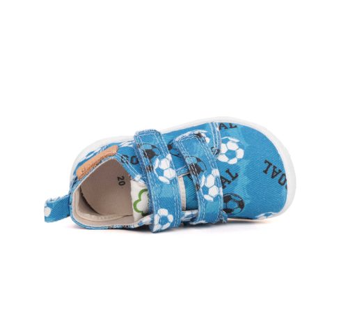 30-as D.D.Step Kisfiú Barefoot Szobacipő / Vászoncipő, focilabdás, kék 