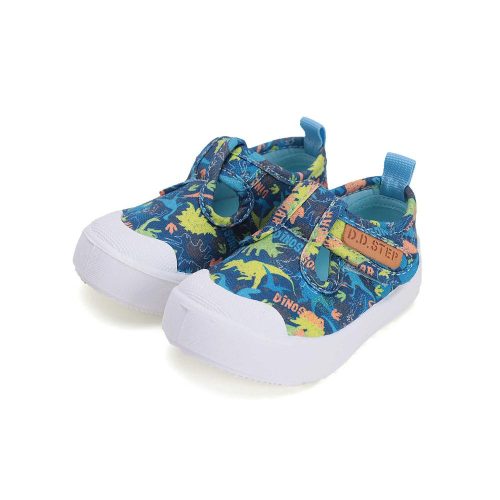 21-es D.D.Step Kisfiú nyitott vászoncipő, dinós, kék