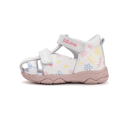 28-as D.D.Step Kislány szandál, virágos, fehér 