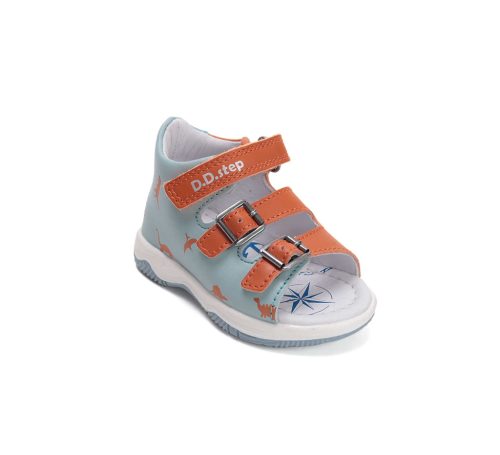 24-es D.D.Step Kisfiú szandál, dinós, világoskék/narancs