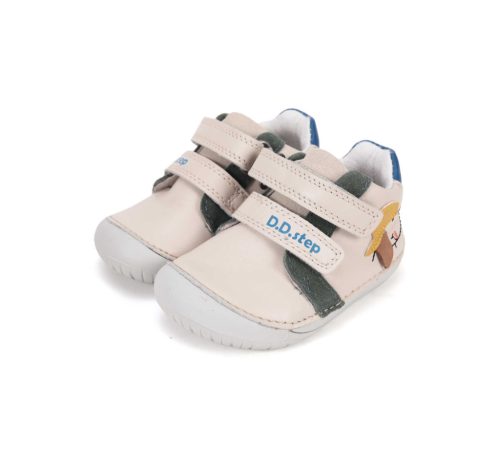 21-es D.D.Step Kisfiú Barefoot zárt cipő, kutyusos, krém 