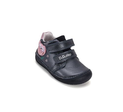 23-as D.D.step Kislány Barefoot Zárt cipő, bagoly mintával, sötétkék