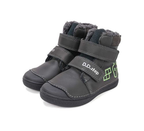 25-ös D.D.Step Kisfiú Bélelt bokacipő, gamer mintás, fluoreszkáló talppal, sötétszürke