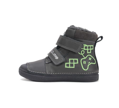 29-es D.D.Step Kisfiú Bélelt bokacipő, gamer mintás, fluoreszkáló talppal, sötétszürke