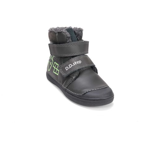 29-es D.D.Step Kisfiú Bélelt bokacipő, gamer mintás, fluoreszkáló talppal, sötétszürke