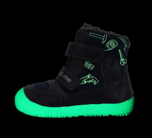 30-as D.D.Step Kisfiú Barefoot Bélelt bokacipő, fluoreszkáló talppal, sötétkék
