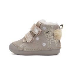   23-as D.D.Step Kislány Első lépés Bélelt bokacipő, nyuszis pompon diszítéssel, mocha