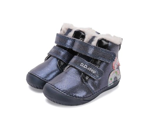 23-as D.D.Step Kislány Barefoot Bélelt bokacipő, madárkás, sötétkék