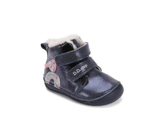23-as D.D.Step Kislány Barefoot Bélelt bokacipő, madárkás, sötétkék