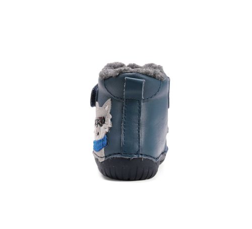 21-es D.D.Step Kisfiú Barefoot Bélelt bokacipő, kutyus mintával, sötétkék 