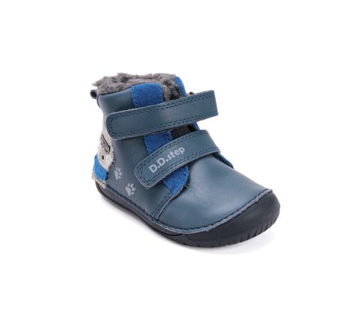 21-es D.D.Step Kisfiú Barefoot Bélelt bokacipő, kutyus mintával, sötétkék 