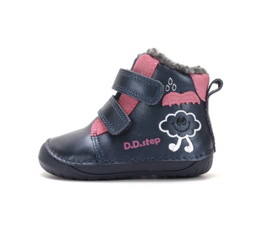 21-es D.D.step Kislány Barefoot Bélelt bokacipő, felhő mintás, sötétkék  