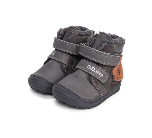 25-ös D.D.Step Kisfiú Bélelt bokacipő, mackós mintával, sötétszürke 