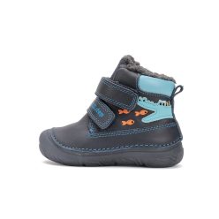  21-es D.D.Step Kisfiú Bélelt bokacipő, krokodilos mintával-fluoreszkáló talppal, sötétkék 