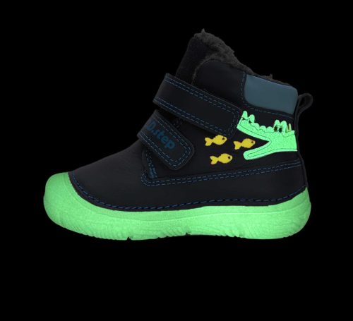 20-as D.D.Step Kisfiú Bélelt bokacipő, krokodilos mintával-fluoreszkáló talppal, sötétkék 